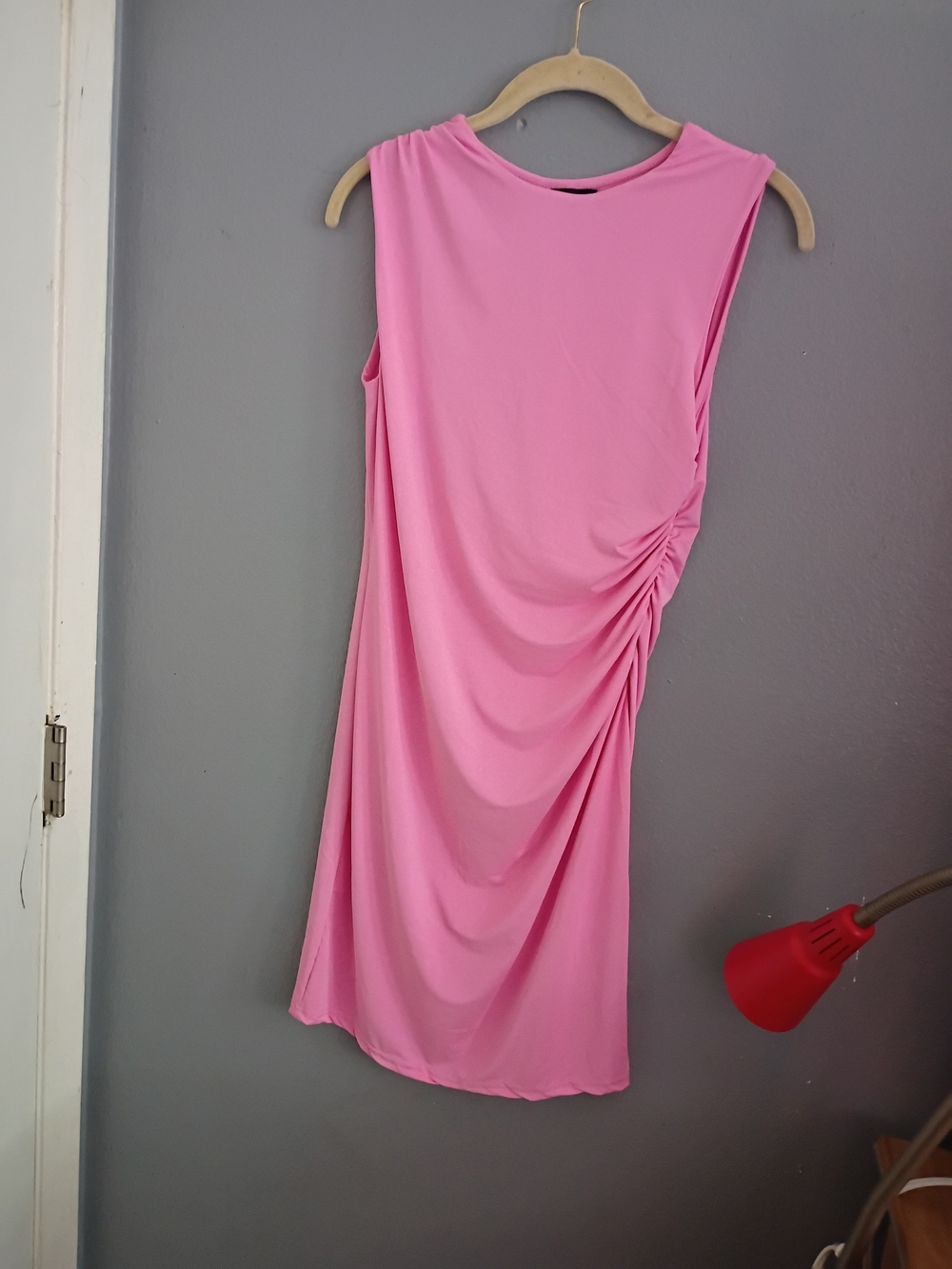 Love Pink Side-Ruched Midi Dress
